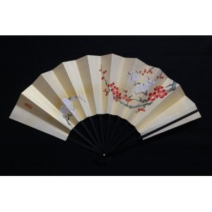 画像: 手描き 紅白梅図　（黒塗扇子立・烏帽子箱入）
